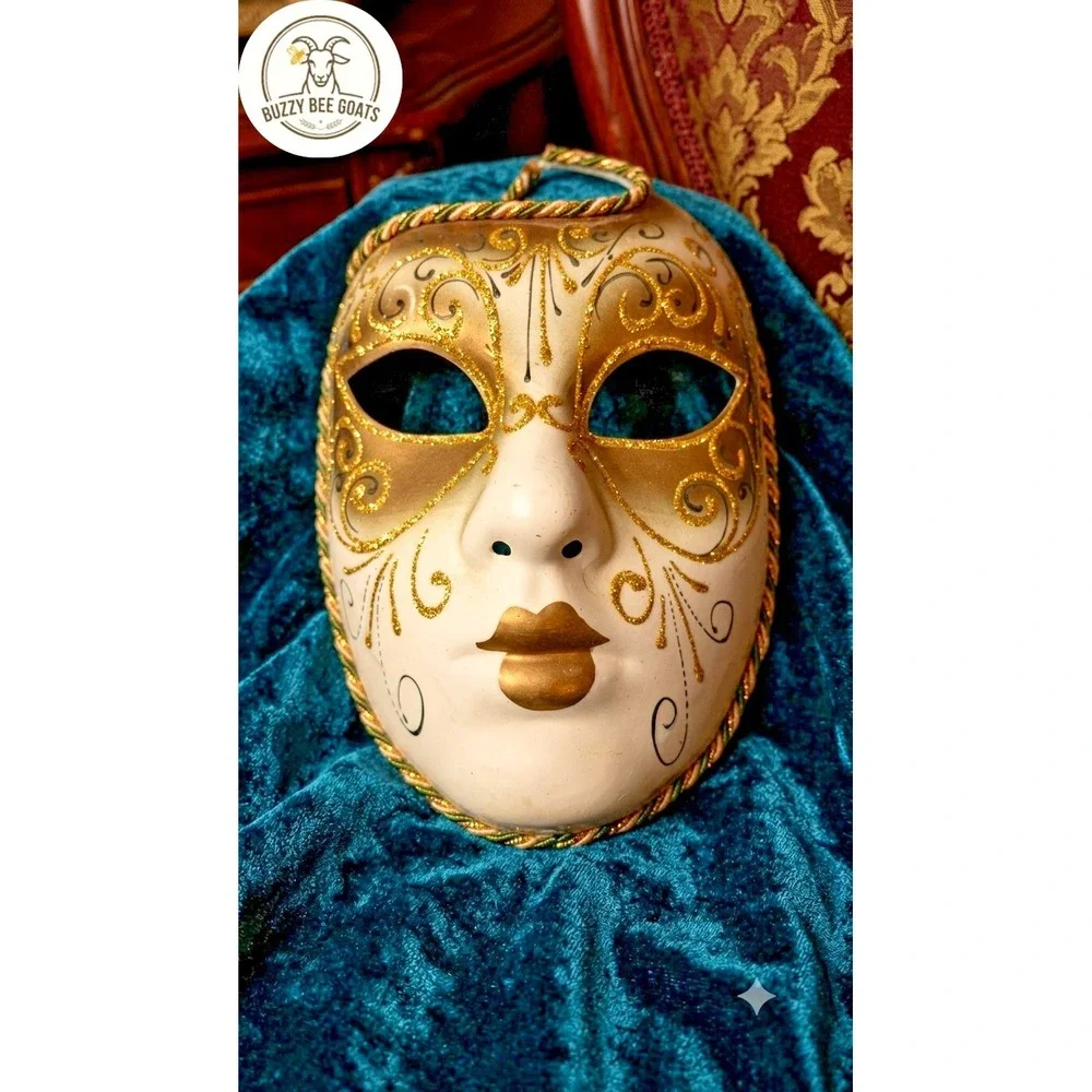 Papier-Mâché Decorative Mask,Venetian-Style Masquerade Maskwith Gold and Cream